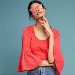 Anthropologie FOSTER BELL-SLEEVED TOP 100% cotton bell sleeved blouse size M